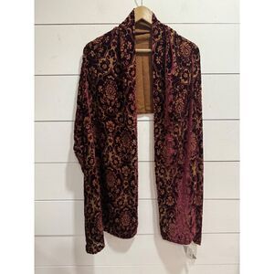 NWT Echo Velour Silk Silk Blend Scarf Wrap Shawl 80x20 Burgundy & Brown